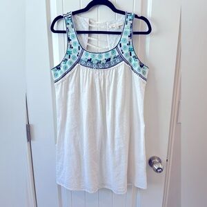 Love Stitch Dress White & Blue Embroidered Cotton Mini Dress